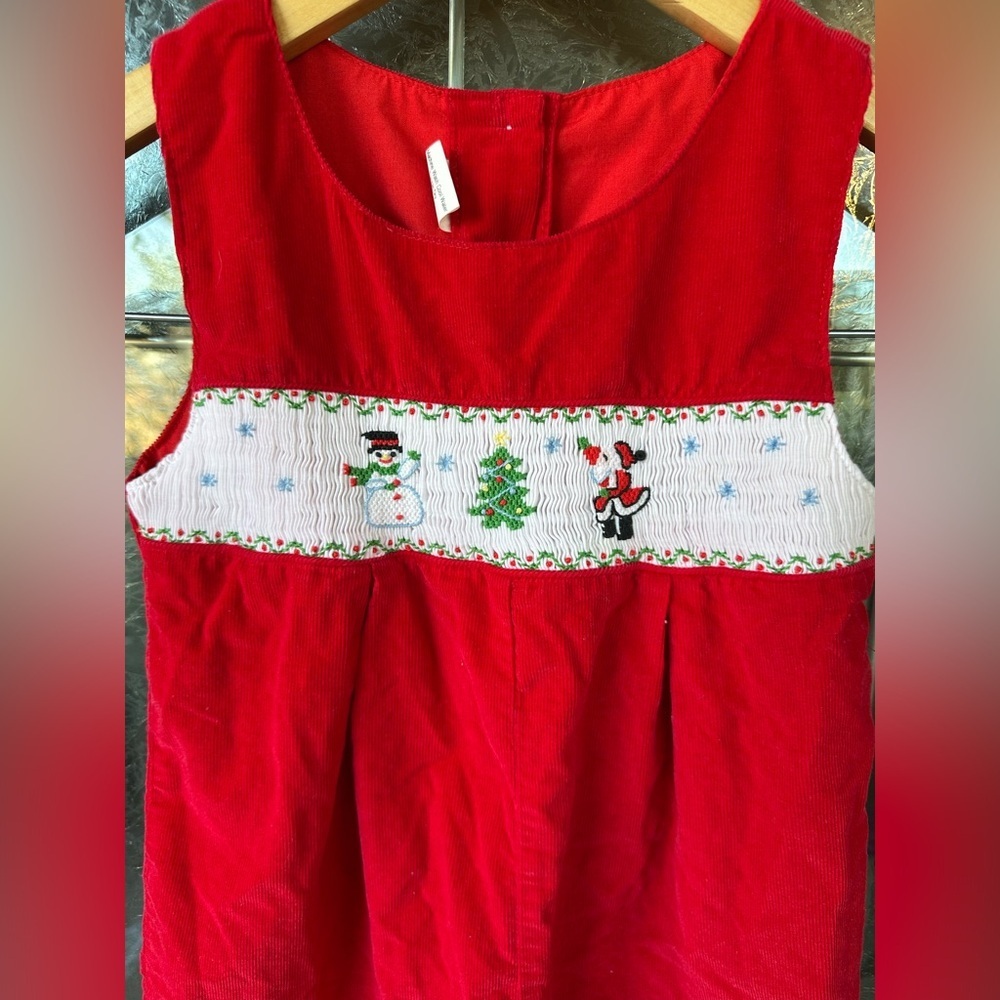 Boys 3T Red Santa Christmas Tree Snow Man Smocked Sleeveless Jon Jon Holiday - Picture 2 of 5